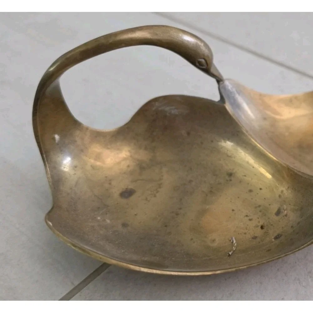 VTG Solid Brass Double Swan Dish GATCO India Trinket Candy Bowl Cottagecore SZ M